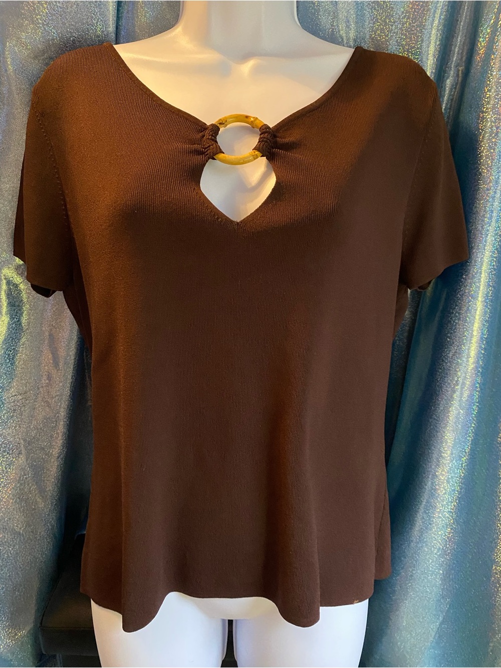 Brown Short-Sleeve Top with Ring Detail